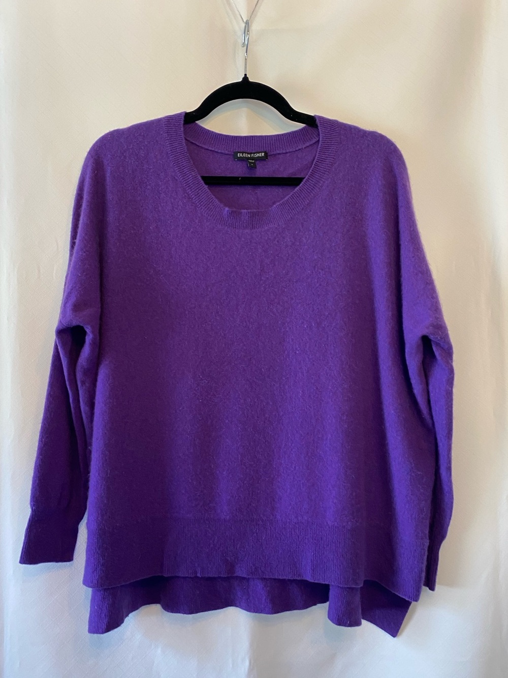 Eileen Fisher Cozycore Purple 100% Cashmere Crewneck Sweater LG Quiet Luxury